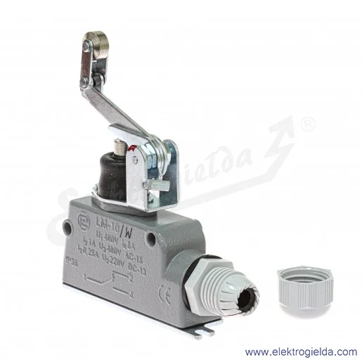 Łącznik krańcowy LM-10W w obudowie metalowej z dźwignią łamaną i rolką 1P Łącznik krańcowy LM-10W w obudowie metalowej z dźwignią łamaną i rolką 1P
