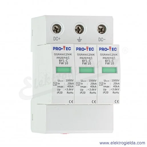 Ogranicznik przepięć 3224030 TYP II BY1-C/3 FW10 3P, T2 20kA, do 1000VDC dla fotowoltaiki Ogranicznik przepięć 3224030 TYP II BY1-C/3 FW10 3P, T2 20kA, do 1000VDC dla fotowoltaiki
