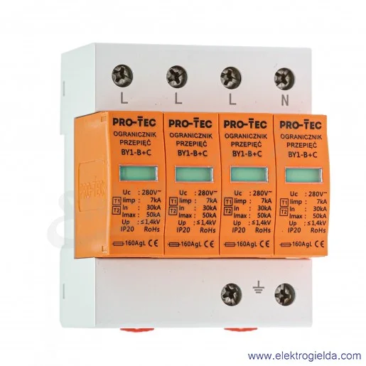 Ogranicznik przepięć 3212040 BY1-B+C/4 4 pol B+C (typ 1+2) Ogranicznik przepięć 3212040 BY1-B+C/4 4 pol B+C (typ 1+2)