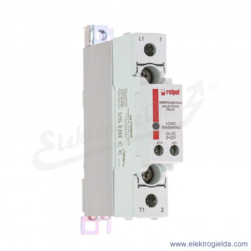 Przekaźnik półprzewodnikowy 2616397, RSR75-24D15-H 3-32VDC 15A 24-280VAC jednofazowy, załączanie w zerze z radiatorem na szynę T Przekaźnik półprzewodnikowy 2616397, RSR75-24D15-H 3-32VDC 15A 24-280VAC jednofazowy, załączanie w zerze z radiatorem na szynę T