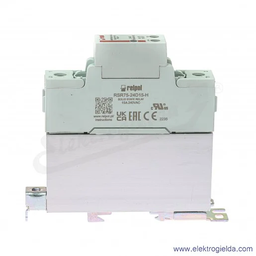 Przekaźnik półprzewodnikowy 2616397, RSR75-24D15-H 3-32VDC 15A 24-280VAC jednofazowy, załączanie w zerze z radiatorem na szynę T Przekaźnik półprzewodnikowy 2616397, RSR75-24D15-H 3-32VDC 15A 24-280VAC jednofazowy, załączanie w zerze z radiatorem na szynę T