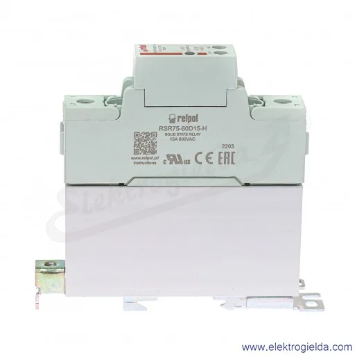 Przekaźnik półprzewodnikowy 2616401, RSR75-60D15-H 4-32VDC 15A 24-660VAC jednofazowy, załączanie w zerze z radiatorem na szynę T Przekaźnik półprzewodnikowy 2616401, RSR75-60D15-H 4-32VDC 15A 24-660VAC jednofazowy, załączanie w zerze z radiatorem na szynę T