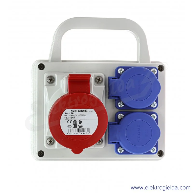 Rozdzielnica 686H.122 1x400V 16A 5P+2x230V z uchwytem Rozdzielnica 686H.122 1x400V 16A 5P+2x230V z uchwytem