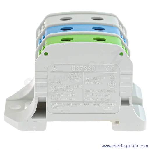 Złączka szynowa 81004020 STB 50-3X szara/niebieska/zielona śrubowa Al/Cu 87330 Simblock Złączka szynowa 81004020 STB 50-3X szara/niebieska/zielona śrubowa Al/Cu 87330 Simblock