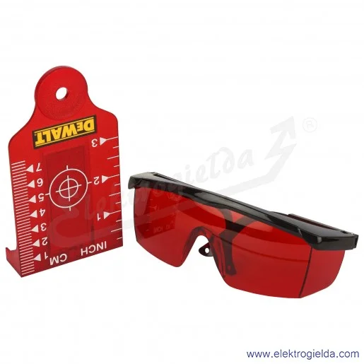 Laser krzyżowy DCE089D1R-QW z aku 12V 2Ah, w zestawie z walizką ładowarką i okularami, czerwona wiązka 3x360°, zasięg 30m