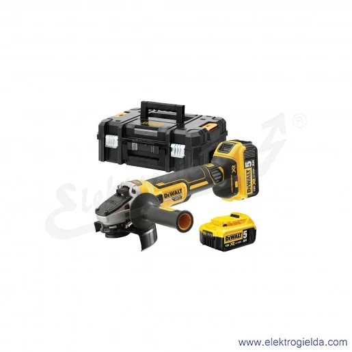 Szlifierka kątowa akumulatorowa DCG405P2-QW XR 18V 2x5Ah 125mm, 9000obr/min, z walizką TSTAK i ładowarką Szlifierka kątowa akumulatorowa DCG405P2-QW XR 18V 2x5Ah 125mm, 9000obr/min, z walizką TSTAK i ładowarką
