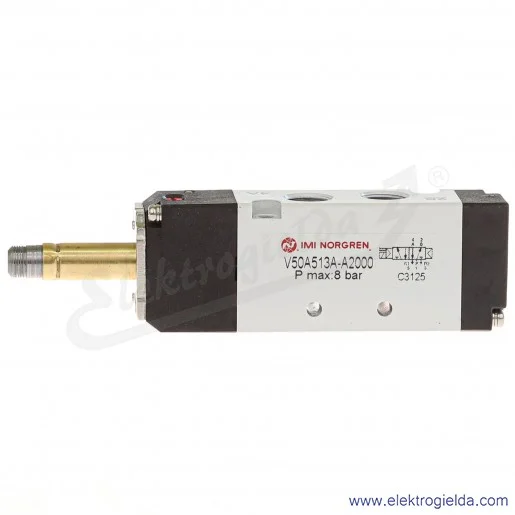 Zawór rozdzielający 5/2 G1/8 monostabilny, sterowanie cewką, powrót pneumatyczny, bez cewki V50A513A-A2000 Zawór rozdzielający 5/2 G1/8 monostabilny, sterowanie cewką, powrót pneumatyczny, bez cewki V50A513A-A2000