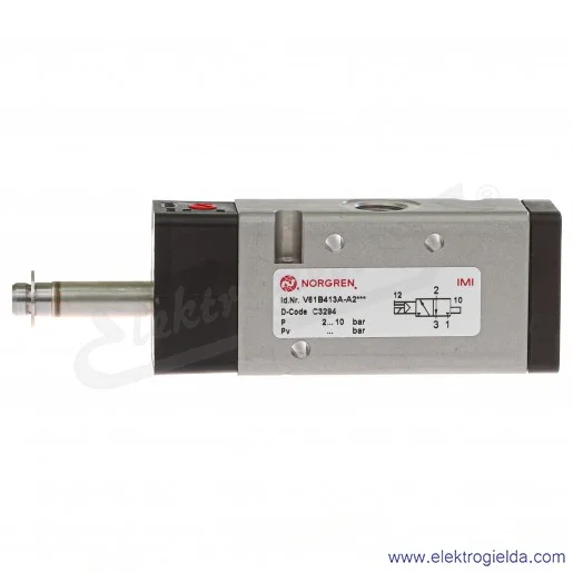 Zawór rozdzielający 3/2 G1/4 NC monostabilny, sterowany elektromagnetycznie, pilot zasilany wewnętrznie, 2-8 bar, bez cewki V61B Zawór rozdzielający 3/2 G1/4 NC monostabilny, sterowany elektromagnetycznie, pilot zasilany wewnętrznie, 2-8 bar, bez cewki V61B