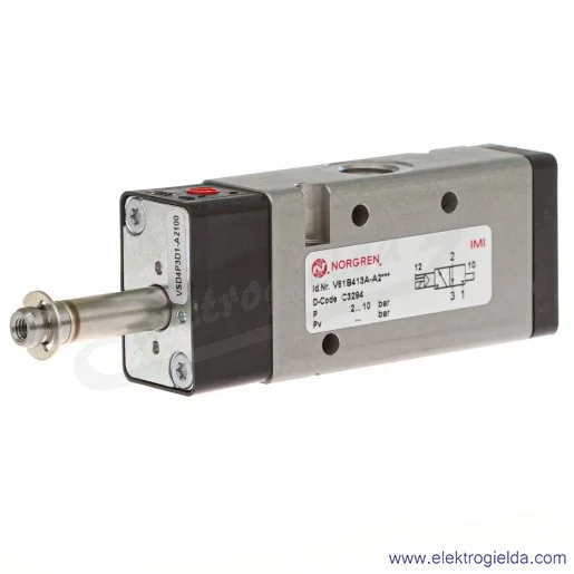 Zawór rozdzielający 3/2 G1/4 NC monostabilny, sterowany elektromagnetycznie, pilot zasilany wewnętrznie, 2-8 bar, bez cewki V61B Zawór rozdzielający 3/2 G1/4 NC monostabilny, sterowany elektromagnetycznie, pilot zasilany wewnętrznie, 2-8 bar, bez cewki V61B