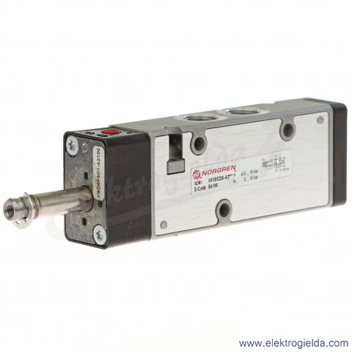 Zawór rozdzielający 5/2 G1/4 monostabilny, sterowany elektromagnetycznie, pilot zasilany zewnętrznie, -0,9-8 bar, bez cewek V61B Zawór rozdzielający 5/2 G1/4 monostabilny, sterowany elektromagnetycznie, pilot zasilany zewnętrznie, -0,9-8 bar, bez cewek V61B