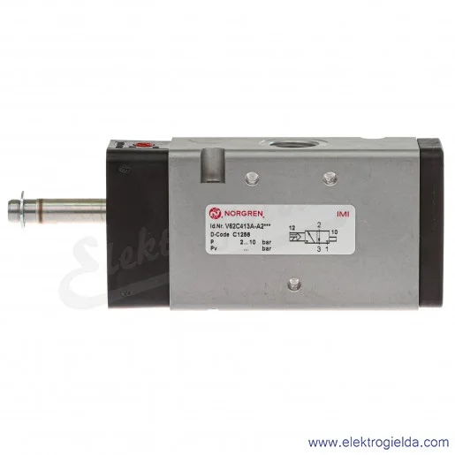 Zawór rozdzielający 3/2 G3/8 NC monostabilny, sterowany elektromagnetycznie, pilot zasilany wewnętrznie, 2-8 bar, bez cewki V62C Zawór rozdzielający 3/2 G3/8 NC monostabilny, sterowany elektromagnetycznie, pilot zasilany wewnętrznie, 2-8 bar, bez cewki V62C