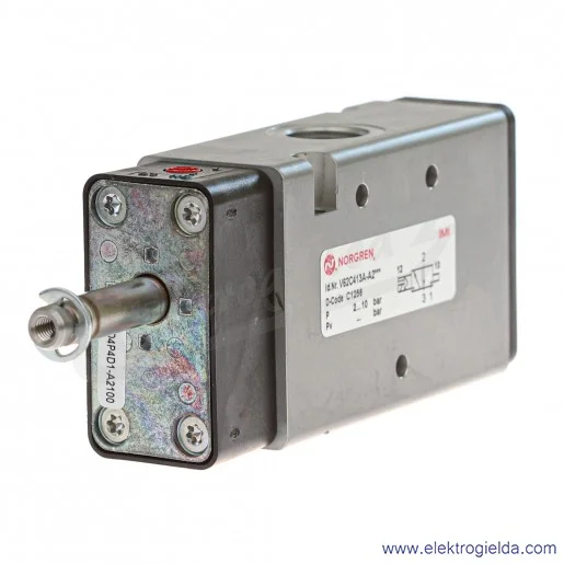 Zawór rozdzielający 3/2 G3/8 NC monostabilny, sterowany elektromagnetycznie, pilot zasilany wewnętrznie, 2-8 bar, bez cewki V62C Zawór rozdzielający 3/2 G3/8 NC monostabilny, sterowany elektromagnetycznie, pilot zasilany wewnętrznie, 2-8 bar, bez cewki V62C