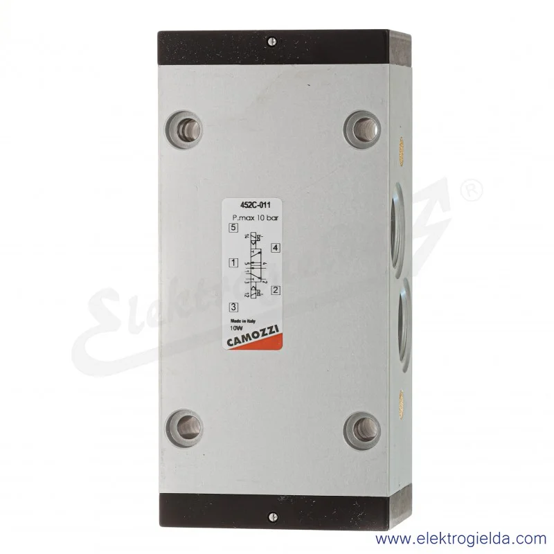 Zawór rozdzielający elektromagnetyczny 452C-011, 5/2 bistabilny, G1/2, 2-10 Bar, 2500 l/min, bez cewek Zawór rozdzielający elektromagnetyczny 452C-011, 5/2 bistabilny, G1/2, 2-10 Bar, 2500 l/min, bez cewek