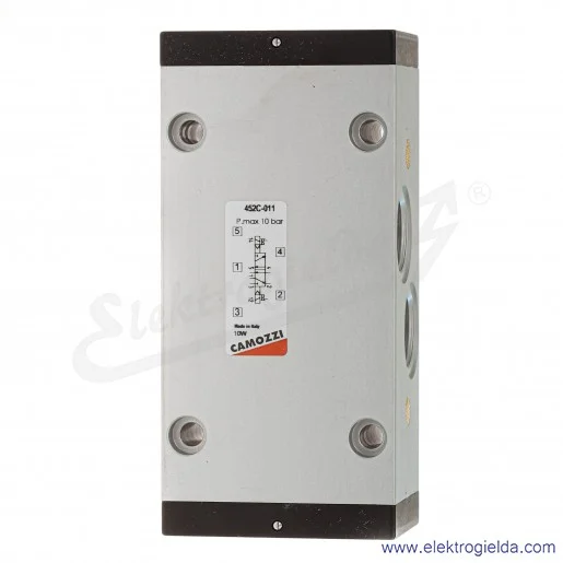 Zawór rozdzielający elektromagnetyczny 452C-011, 5/2 bistabilny, G1/2, 2-10 Bar, 2500 l/min, bez cewek Zawór rozdzielający elektromagnetyczny 452C-011, 5/2 bistabilny, G1/2, 2-10 Bar, 2500 l/min, bez cewek