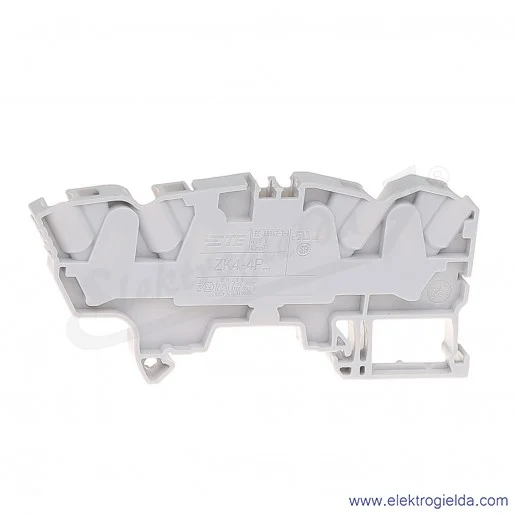 Złączka ZK4-4P przelotowa z zaciskami sprężynowymi 0,5-4mm2; 4-podłączenia; szerokość 6mm; szara Złączka ZK4-4P przelotowa z zaciskami sprężynowymi 0,5-4mm2; 4-podłączenia; szerokość 6mm; szara
