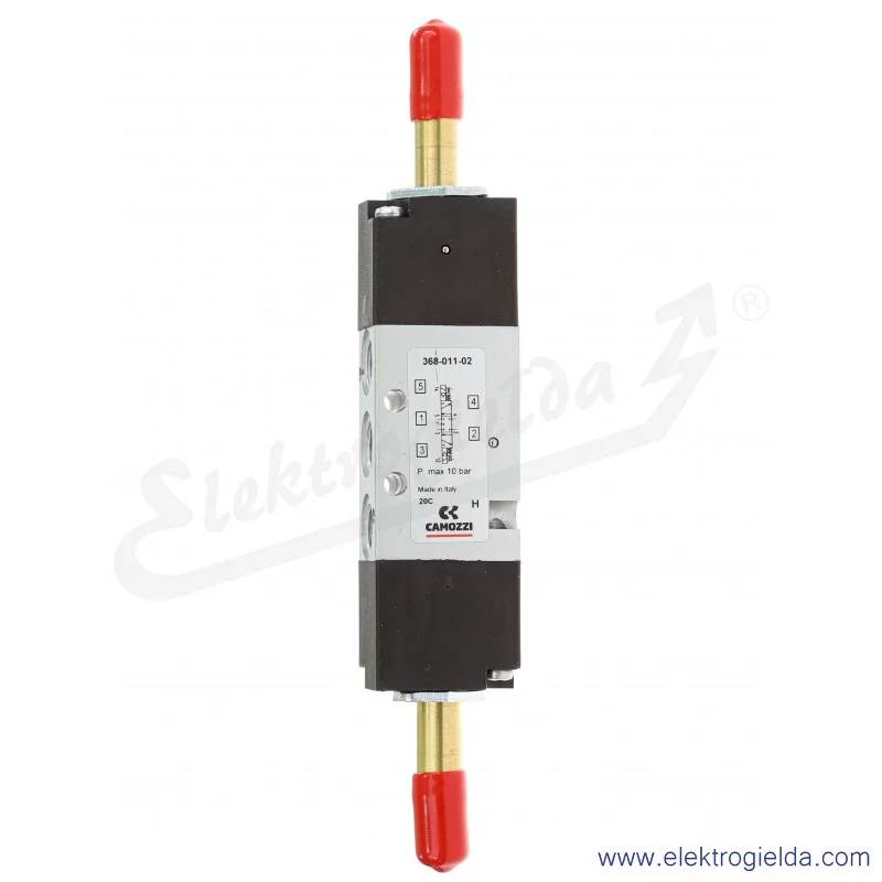 Zawór rozdzielający elektromagnetyczny 368-011-02, 5/3 w pozycji środkowej zamknięty, G1/8, 2-10 Bar, 700 l/min, bez cewek Zawór rozdzielający elektromagnetyczny 368-011-02, 5/3 w pozycji środkowej zamknięty, G1/8, 2-10 Bar, 700 l/min, bez cewek