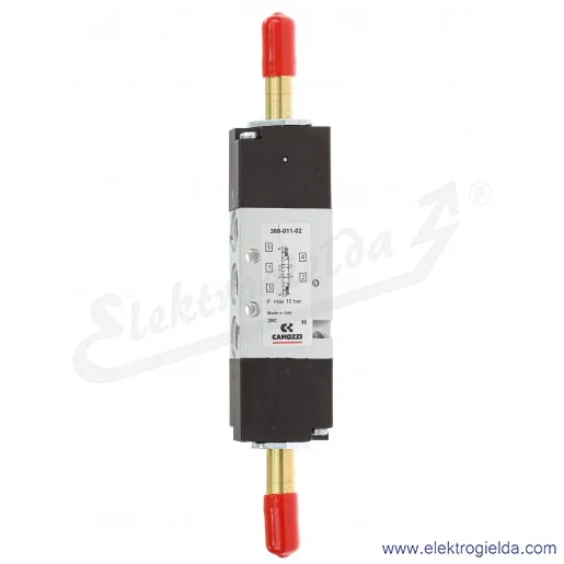 Zawór rozdzielający elektromagnetyczny 368-011-02, 5/3 w pozycji środkowej zamknięty, G1/8, 2-10 Bar, 700 l/min, bez cewek Zawór rozdzielający elektromagnetyczny 368-011-02, 5/3 w pozycji środkowej zamknięty, G1/8, 2-10 Bar, 700 l/min, bez cewek