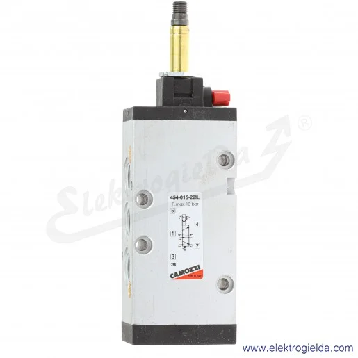 Zawór rozdzielający elektromagnetyczny 454-015-22IL, 5/2 monostabilny, G1/4, 2.5-10 Bar, 1250 l/min, wysterowanie ręczne za pomo Zawór rozdzielający elektromagnetyczny 454-015-22IL, 5/2 monostabilny, G1/4, 2.5-10 Bar, 1250 l/min, wysterowanie ręczne za pomo