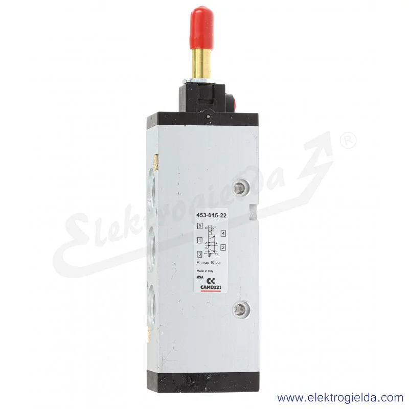 Zawór rozdzielający elektromagnetyczny 453-015-22, 5/2 monostabilny, G3/8, 2.5-10 Bar, 1800 l/min, bez cewki Zawór rozdzielający elektromagnetyczny 453-015-22, 5/2 monostabilny, G3/8, 2.5-10 Bar, 1800 l/min, bez cewki