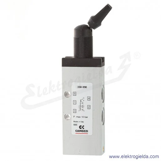 Zawór rozdzielający ręczny 358-990, 5/2, G1/8, -0.9-10 Bar, 700 l/min Zawór rozdzielający ręczny 358-990, 5/2, G1/8, -0.9-10 Bar, 700 l/min