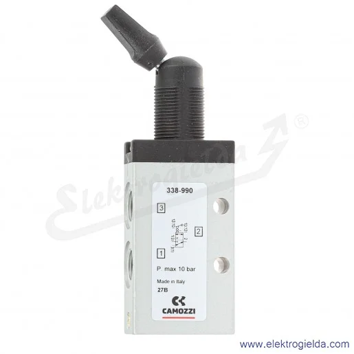 Zawór rozdzielający ręczny 338-990, 3/2 NC, G1/8, -0.9-10 Bar, 700 l/min Zawór rozdzielający ręczny 338-990, 3/2 NC, G1/8, -0.9-10 Bar, 700 l/min