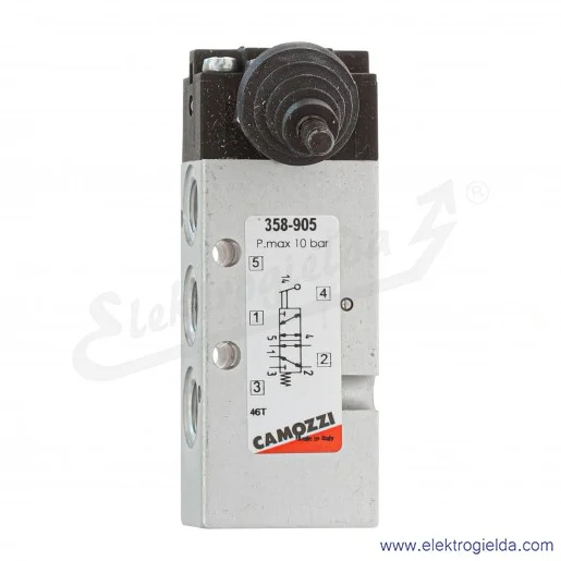 Zawór rozdzielający ręczny 358-905, 5/2 monostabilny, G1/8, element wykonawczy dźwignia, -0.9-10 Bar, 700 l/min Zawór rozdzielający ręczny 358-905, 5/2 monostabilny, G1/8, element wykonawczy dźwignia, -0.9-10 Bar, 700 l/min