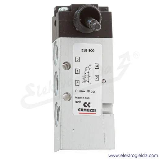 Zawór rozdzielający ręczny 358-900, 5/2 bistabilny, G1/8, element wykonawczy dźwignia, -0.9-10 Bar, 700 l/min Zawór rozdzielający ręczny 358-900, 5/2 bistabilny, G1/8, element wykonawczy dźwignia, -0.9-10 Bar, 700 l/min