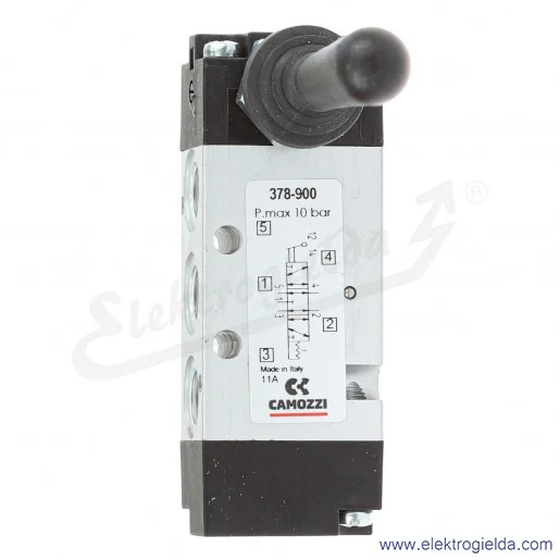Zawór rozdzielający ręczny 378-900, 5/3 w pozycji środkowej odpowietrzony, G1/8, element sterujący dźwignia, -0.9-10 Bar, 500 l/ Zawór rozdzielający ręczny 378-900, 5/3 w pozycji środkowej odpowietrzony, G1/8, element sterujący dźwignia, -0.9-10 Bar, 500 l/