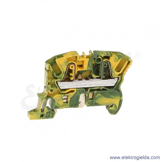 Złączka ZK4-PE przelotowa ochronna z zaciskami sprężynowymi 0,5-4mm2; szerokość 6mm; żółto-zielona Złączka ZK4-PE przelotowa ochronna z zaciskami sprężynowymi 0,5-4mm2; szerokość 6mm; żółto-zielona