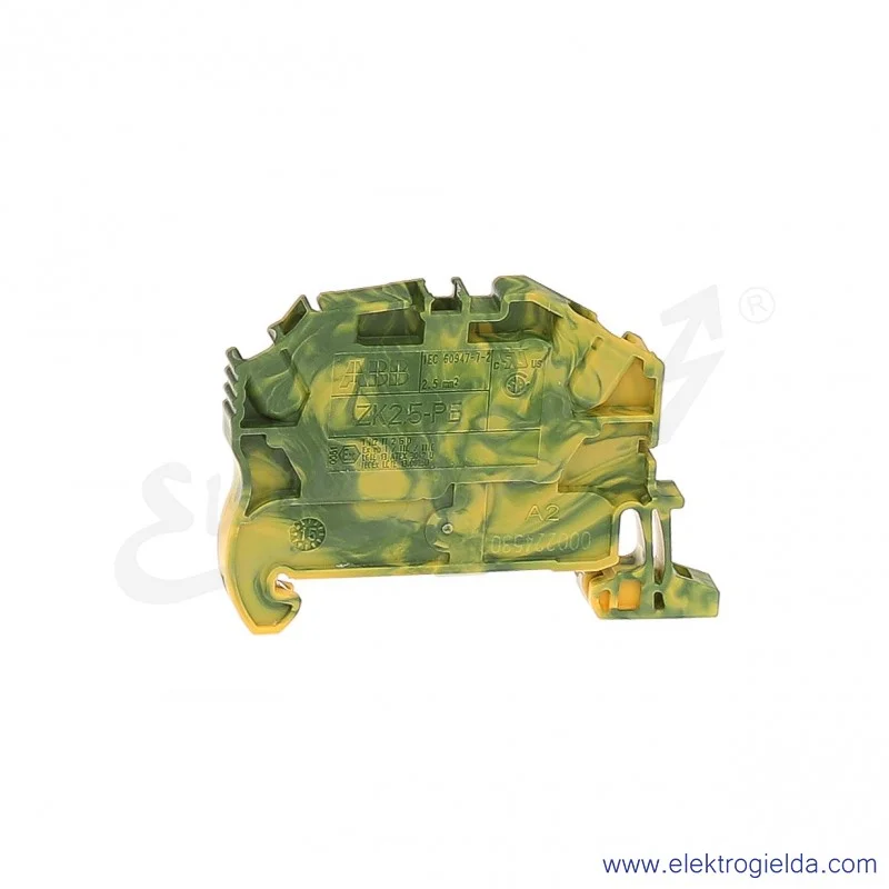 Złączka ZK2,5-PE przelotowa ochronna z zaciskami sprężynowymi 0,2-2,5mm2; szerokość 5mm; żółto-zielona Złączka ZK2,5-PE przelotowa ochronna z zaciskami sprężynowymi 0,2-2,5mm2; szerokość 5mm; żółto-zielona