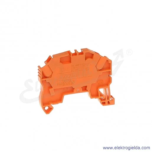 Złączka ZK2,5-OR przelotowa z zaciskami sprężynowymi 0,2-2,5mm2; szerokość 5mm; pomarańczowa Złączka ZK2,5-OR przelotowa z zaciskami sprężynowymi 0,2-2,5mm2; szerokość 5mm; pomarańczowa