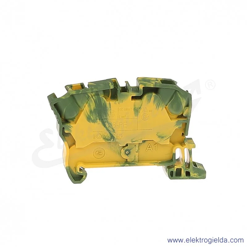 Złączka ZK6-PE przelotowa ochronna z zaciskami sprężynowymi 0,5-6mm2; szerokość 8mm; żółto-zielona Złączka ZK6-PE przelotowa ochronna z zaciskami sprężynowymi 0,5-6mm2; szerokość 8mm; żółto-zielona