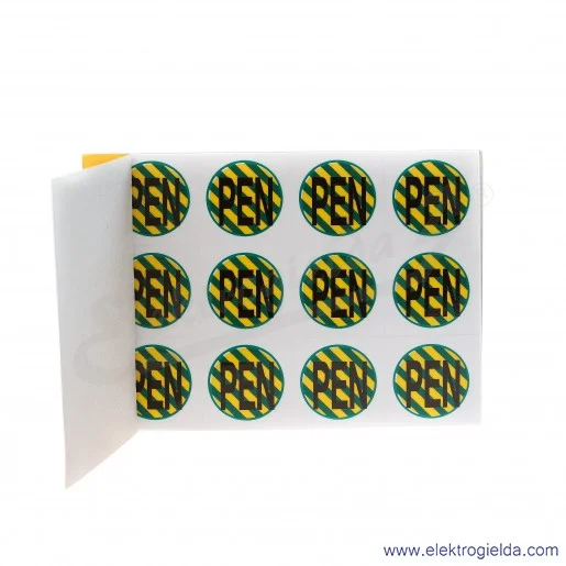 Znaki samoprzylepne E04ZP-02030405500, ZS D32/PEN, biały znak "PEN" na żółto-zielonym tle, 10 arkuszy po 12 sztuk Znaki samoprzylepne E04ZP-02030405500, ZS D32/PEN, biały znak "PEN" na żółto-zielonym tle, 10 arkuszy po 12 sztuk