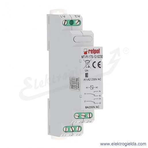 Przekaźnik elektromagnetyczny modułowy MT-PI-17S-12-5230 2P 230VAC Przekaźnik elektromagnetyczny modułowy MT-PI-17S-12-5230 2P 230VAC