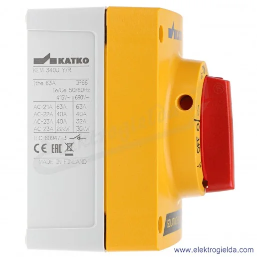 Rozłącznik w obudowie KEM 340U Y/R 3P 40A żółto-czerwony, IP66 Rozłącznik w obudowie KEM 340U Y/R 3P 40A żółto-czerwony, IP66
