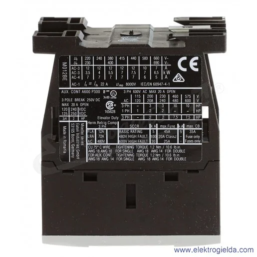 Stycznik mocy 190035 DILM12-01(230V50HZ,240V60HZ) 3P+1NC 5,5kW 12A Us 230VAC Stycznik mocy 190035 DILM12-01(230V50HZ,240V60HZ) 3P+1NC 5,5kW 12A Us 230VAC