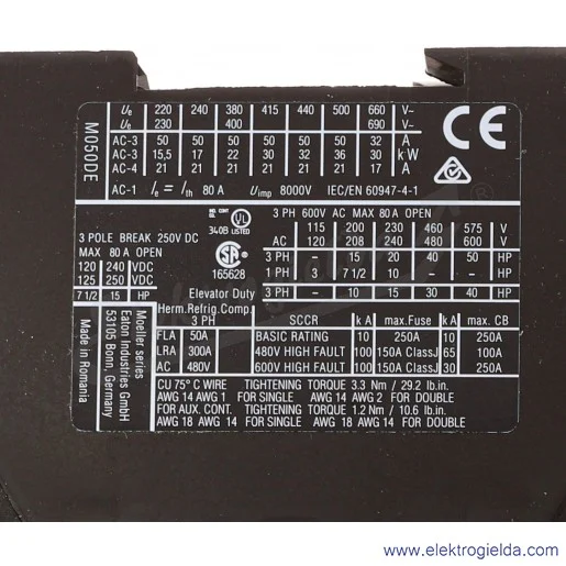 Stycznik DILM50-EA(230V50HZ,240V60HZ) 3P 22kW 50A Us 230VAC Stycznik DILM50-EA(230V50HZ,240V60HZ) 3P 22kW 50A Us 230VAC
