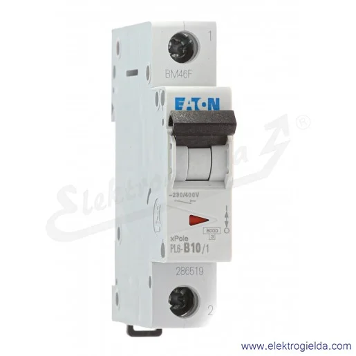Wyłącznik nadprądowy 286519 PL6-B10/1 1P typ B, 10A, czułość AC, 6kA Wyłącznik nadprądowy 286519 PL6-B10/1 1P typ B, 10A, czułość AC, 6kA