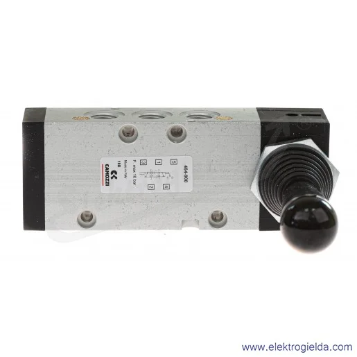 Zawór rozdzielający ręczny 464-905, 5/3 monostabilny, w pozycji środkowej zamknięty, G1/4, element sterujący dźwignia, -0.9-10 B Zawór rozdzielający ręczny 464-905, 5/3 monostabilny, w pozycji środkowej zamknięty, G1/4, element sterujący dźwignia, -0.9-10 B