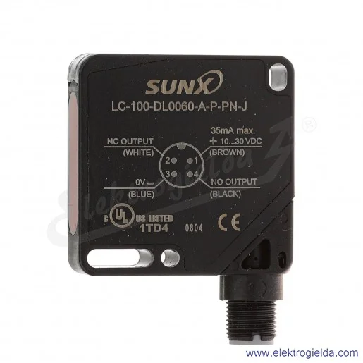 Czujnik odbiciowy LC-100-DL0060-A-P-PN-J laserowy, zasięg 0..600mm złącze M12 4P Czujnik odbiciowy LC-100-DL0060-A-P-PN-J laserowy, zasięg 0..600mm złącze M12 4P