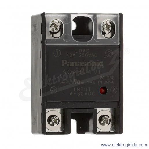 Przekaźnik półprzewodnikowy AQA621VL SSR 40A zasilanie 4-32VDC, napięcie przełączane 250VAC, wskaźnik LED Przekaźnik półprzewodnikowy AQA621VL SSR 40A zasilanie 4-32VDC, napięcie przełączane 250VAC, wskaźnik LED