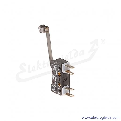 Łącznik krańcowy miniaturowy 83-133s 54Er 34,4 z dźwignią 34,4mm i rolką 1Z+1R srebrzony Łącznik krańcowy miniaturowy 83-133s 54Er 34,4 z dźwignią 34,4mm i rolką 1Z+1R srebrzony