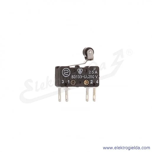 Łącznik krańcowy miniaturowy 83-133s 54Er 14,1 z dźwignią 14,1mm i rolką 1Z+1R srebrzony Łącznik krańcowy miniaturowy 83-133s 54Er 14,1 z dźwignią 14,1mm i rolką 1Z+1R srebrzony