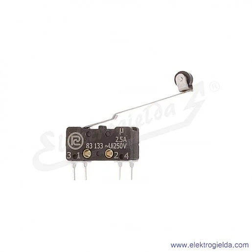 Łącznik krańcowy miniaturowy 83-133s 54Er 34,4 LO z dźwignią 34,4mm i rolką do obwodów drukowanych 1Z+1R srebrzony Łącznik krańcowy miniaturowy 83-133s 54Er 34,4 LO z dźwignią 34,4mm i rolką do obwodów drukowanych 1Z+1R srebrzony