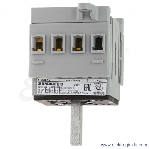 Rozłącznik główny 3LD2030-0TK13 3-BIEGUNOWY ; MOC: 5.5KW /AC-3 PRĄD: IU 16A MONTAŻ MODUŁOWY Z ŻÓŁTO-CZERWONYM POKRĘTŁEM Rozłącznik główny 3LD2030-0TK13 3-BIEGUNOWY ; MOC: 5.5KW /AC-3 PRĄD: IU 16A MONTAŻ MODUŁOWY Z ŻÓŁTO-CZERWONYM POKRĘTŁEM