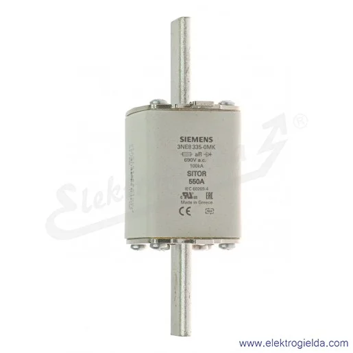 Wkładka bezpiecznikowa nożowa 3NE8335-0MK, NH2, 550 A, AR, 690V AC, 440 V DC, wskaźnik przedni Wkładka bezpiecznikowa nożowa 3NE8335-0MK, NH2, 550 A, AR, 690V AC, 440 V DC, wskaźnik przedni