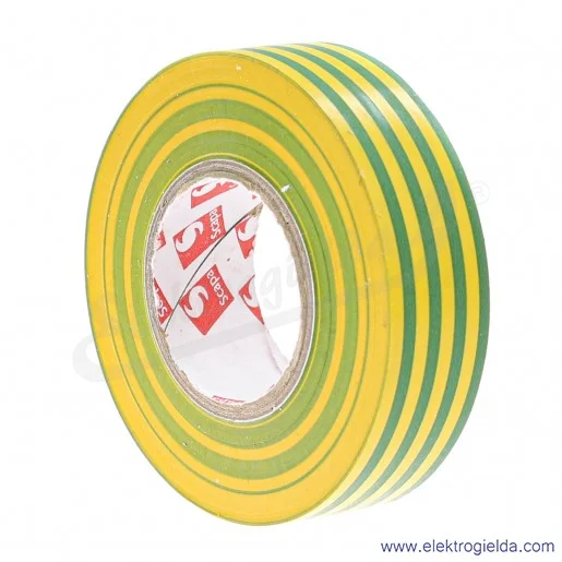 Taśma izolacyjna 102762 żółto-zielona, szerokość 19mm, długość 25m Taśma izolacyjna 102762 żółto-zielona, szerokość 19mm, długość 25m