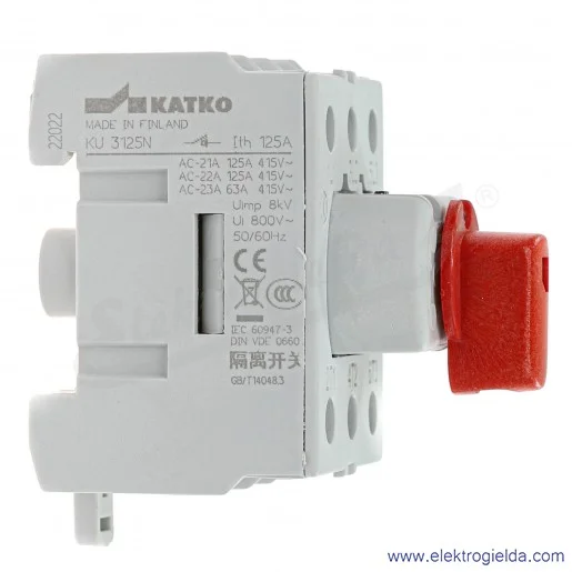 Rozłącznik modułowy KU3125N 3P 125A, pokrętło czerwone Rozłącznik modułowy KU3125N 3P 125A, pokrętło czerwone