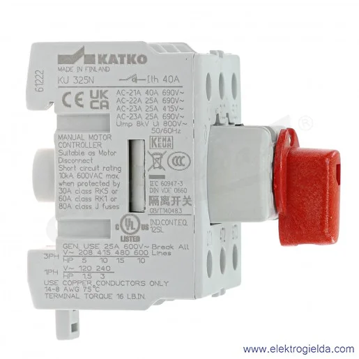 Rozłącznik modułowy KU 325N 3P 25A pokrętło czerwone Rozłącznik modułowy KU 325N 3P 25A pokrętło czerwone