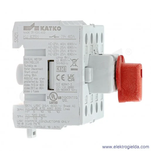 Rozłącznik modułowy KU 425N 4P 25A pokrętło czerwone Rozłącznik modułowy KU 425N 4P 25A pokrętło czerwone